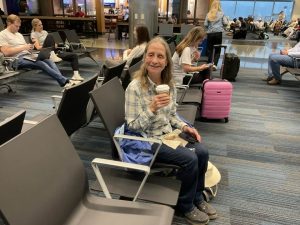 The author waiting for her flight in the Birmingham Shuttlesworth International Airport.